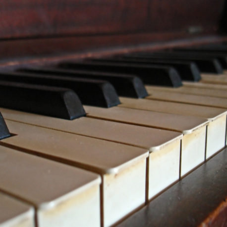 The keys on a piano keyboard